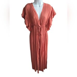 Flawless Rust Empire Maxi Dress Ruffle Short Sleeve Adjustable Waist Size S